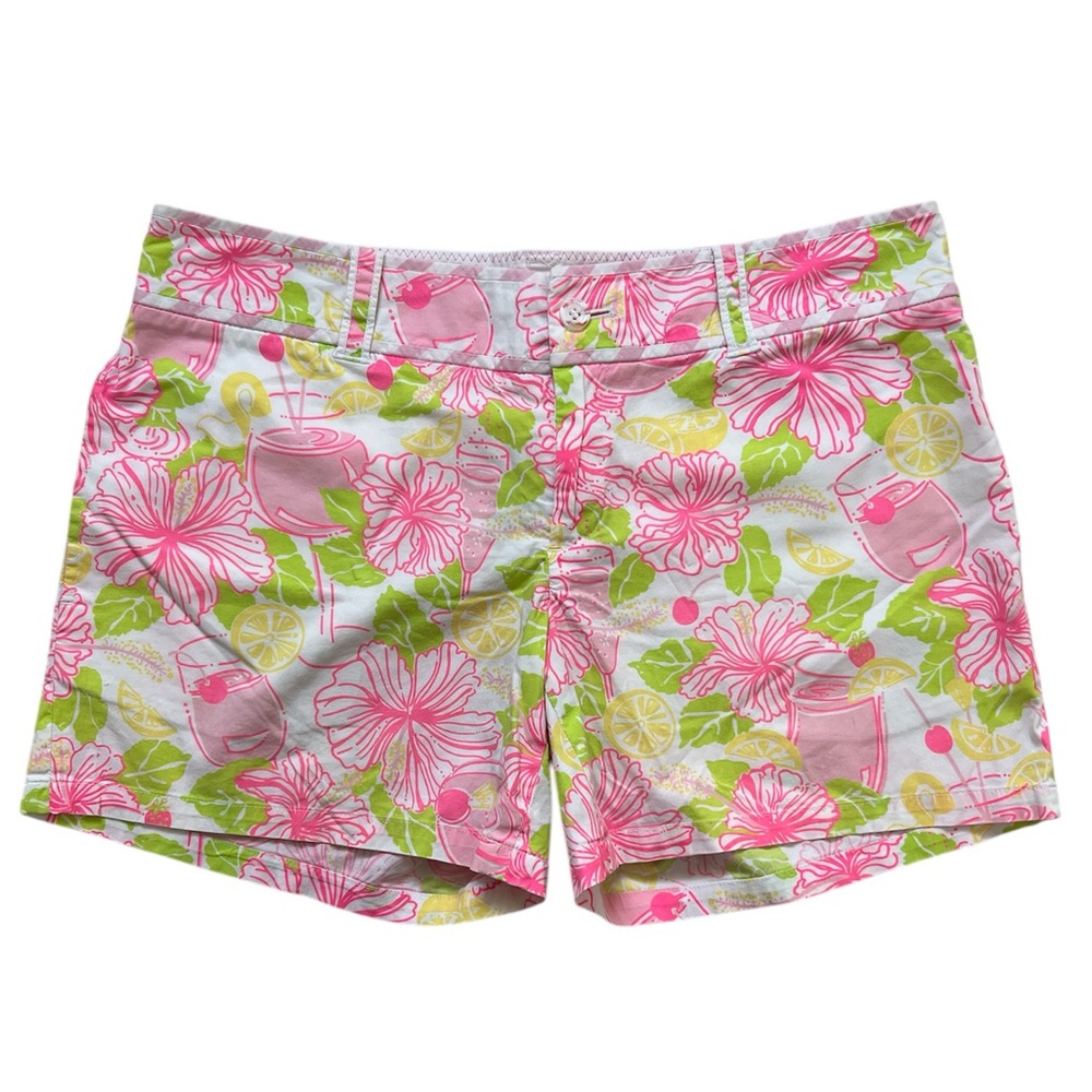 Lilly Pulitzer Women 4 Palm‎ Beach Fit Hibiscus Wine Print Pink Line Green Short